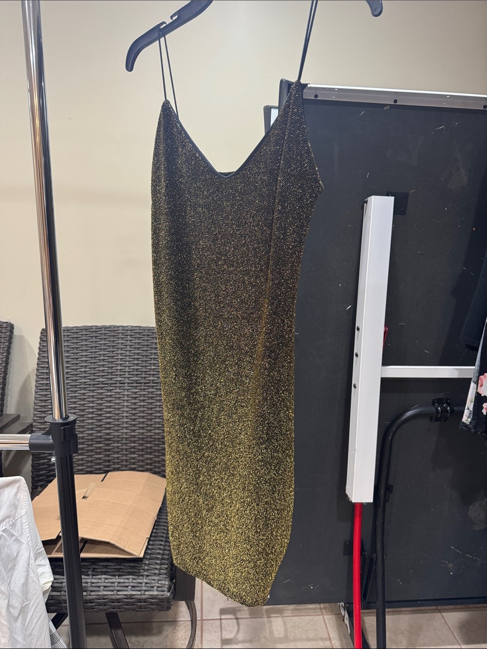 Gold Shimmer Slip Dress with Spaghetti Straps